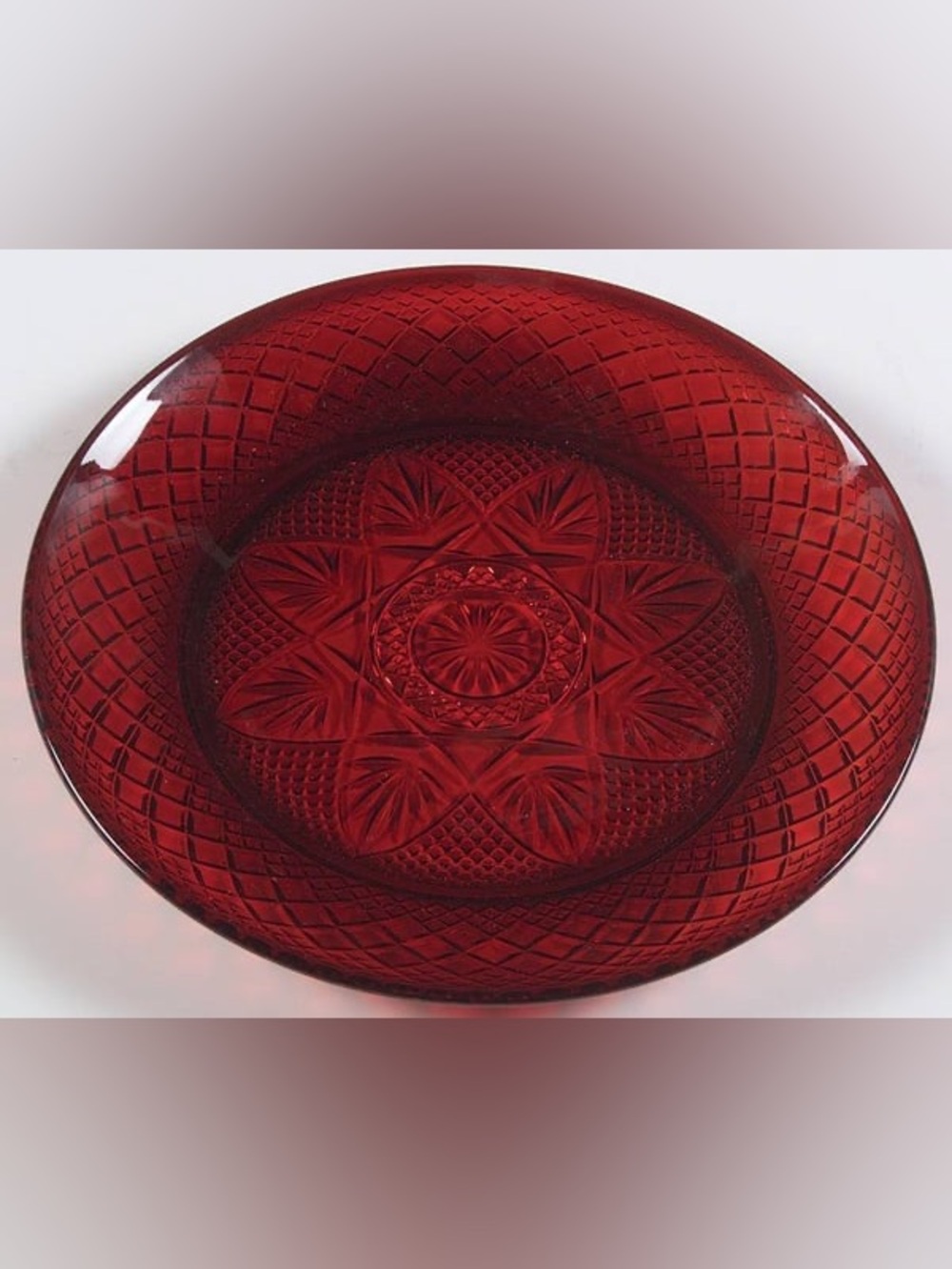 Vintage Red Cut Glass Decorative Plates Set of Two